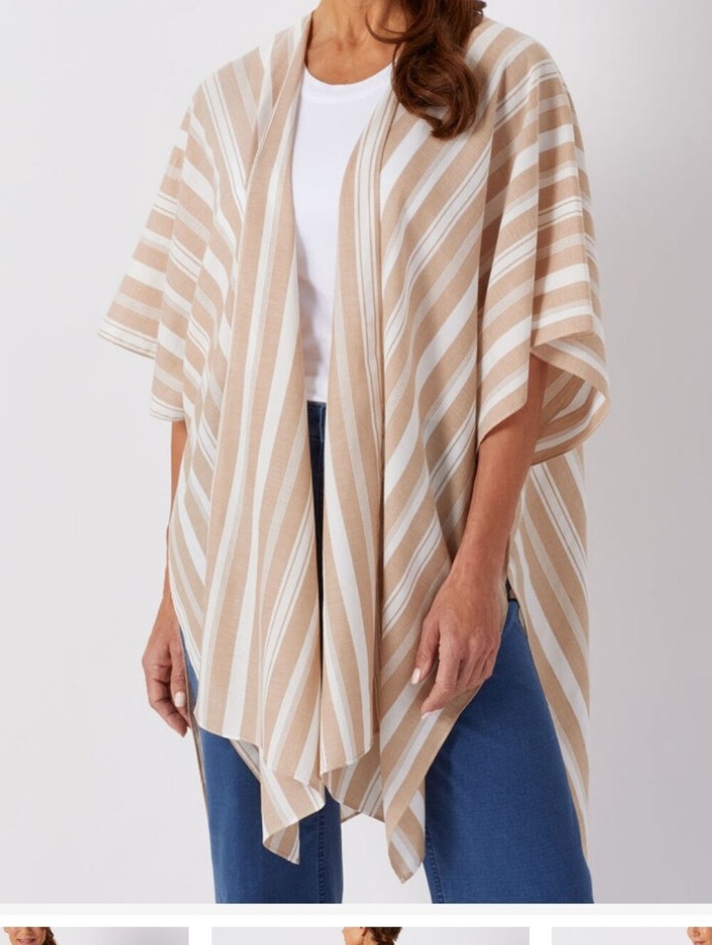 Duluth Trading Co One Size 100% Cotton Kimono Cover Up Tan Cream Cape Poncho